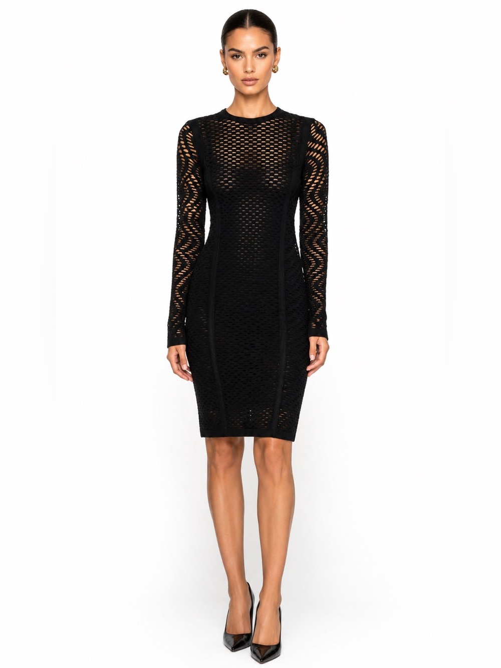 M Missoni Black Open Knit Mesh Long Sleeve Dress NWT Size 44